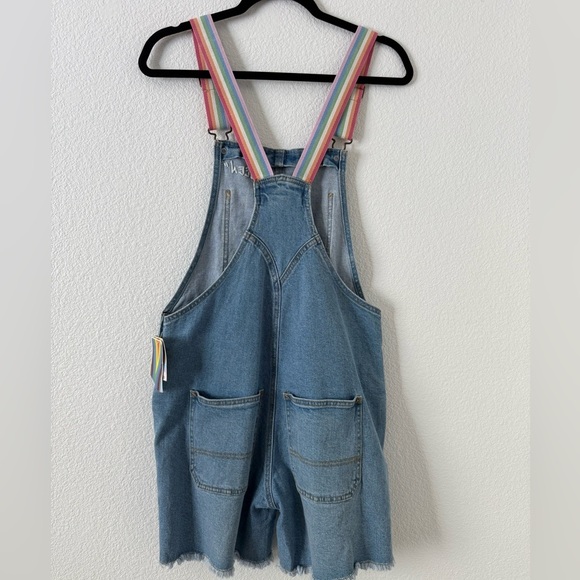 UNISEX Pride Adult QUEEN Rainbow Denim Short overalls - Picture 4 of 6